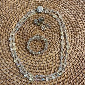 Faux crystal necklace, bracelet, clip earrings